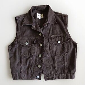 Vintage 90’s Brown Denim Button Up Calvin Klein Vest‎ Size Small